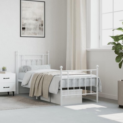 Sengeramme med sengegavl og fodgærde 75x190 cm metal hvid