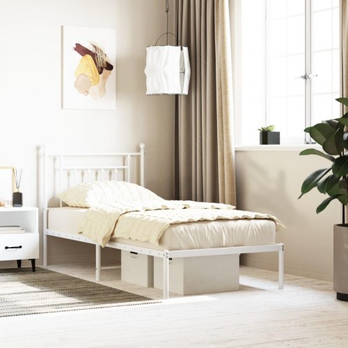 Sengeramme med sengegavl 90×200 cm - metal, hvid