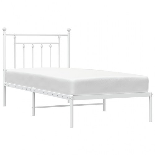 Sengeramme med sengegavl 90×200 cm - metal, hvid
