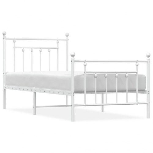 Sengeramme i metal med gavl og fodgærde 90x200 cm - hvid
