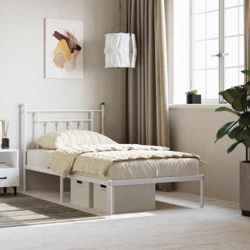 Sengeramme med sengegavl 100×190 cm - metal, hvid