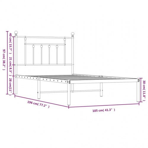 Sengeramme med sengegavl 100×190 cm - metal, hvid