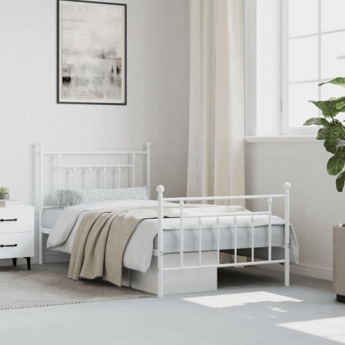 Sengeramme med gavl og fodgærde 100×190 cm - metal, hvid