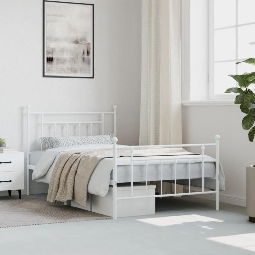 Sengeramme i metal med sengegavl og fodgærde 107×203 cm - hvid