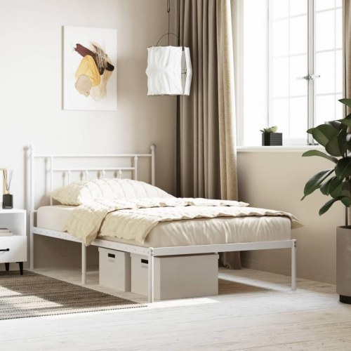 Sengeramme med sengegavl 100×200 cm - metal, hvid