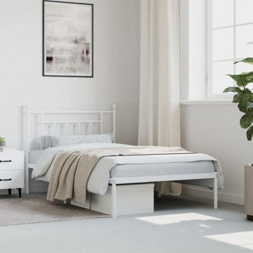 Sengeramme med sengegavl 100×200 cm - metal, hvid