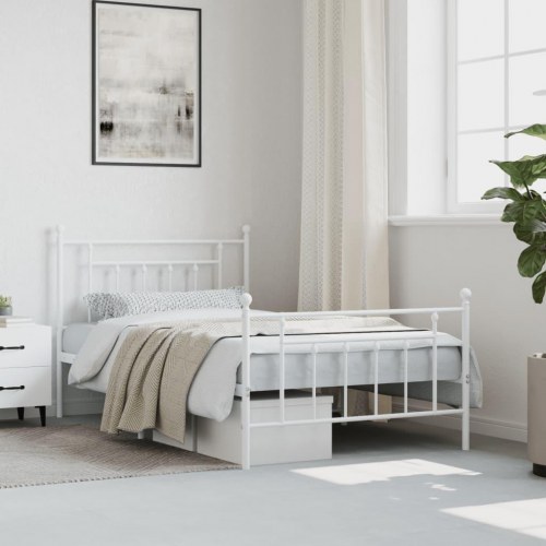Sengeramme med sengegavl og fodgærde 100×200 cm - metal, hvid