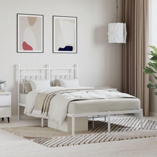 Sengeramme med sengegavl 120×190 cm - metal, hvid