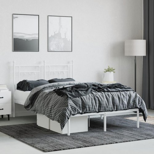 Sengeramme med sengegavl 120×190 cm - metal, hvid