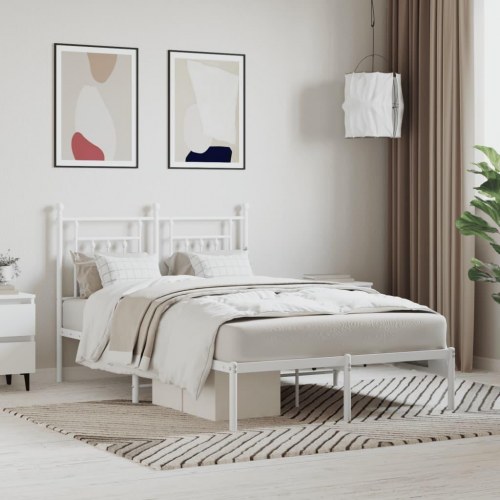 Sengeramme med sengegavl 120x200 cm - metal, hvid