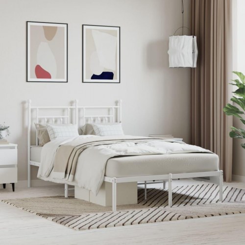 Sengeramme med sengegavl 135 x 190 cm - metal, hvid