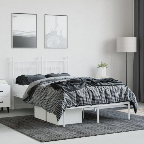 Sengeramme med sengegavl 135 x 190 cm - metal, hvid
