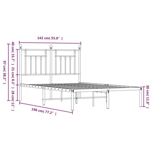Sengeramme med sengegavl 135 x 190 cm - metal, hvid