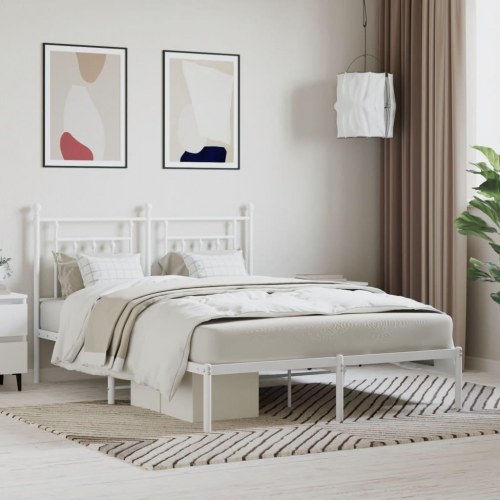 Sengeramme med sengegavl 140 x 190 cm - metal, hvid