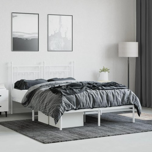 Sengeramme med sengegavl 140 x 190 cm - metal, hvid