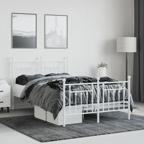 Sengeramme med sengegavl og fodgærde 120×190 cm - metal, hvid