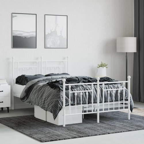 Sengeramme med sengegavl og fodgærde 120x200 cm - metal, hvid