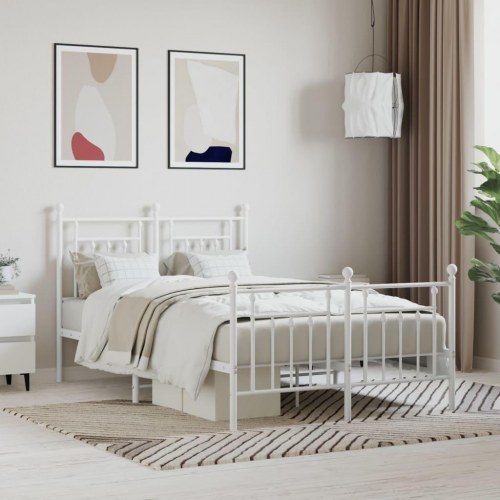 Sengeramme med sengegavl og fodgærde 135×190 cm - metal, hvid
