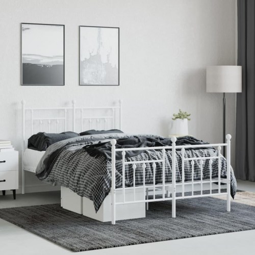 Sengeramme med sengegavl og fodgærde 135×190 cm - metal, hvid