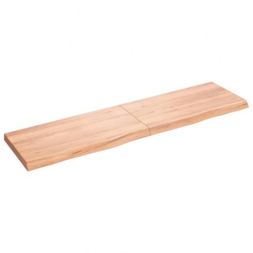 Væghylde i massivt egetræ 120×30×(2-4) cm - lysebrun, lakeret, naturlig kant