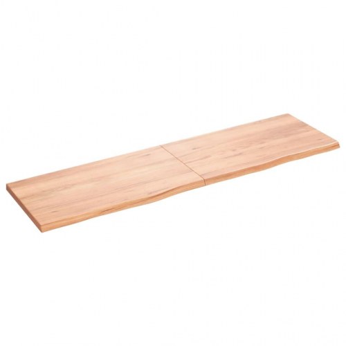 Væghylde 180×50×(2-4) cm i behandlet massivt egetræ - lysebrun, naturlig kant