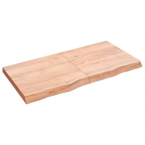 Væghylde 120×60×(2-6) cm i behandlet massivt egetræ - lysebrun, naturlig kant