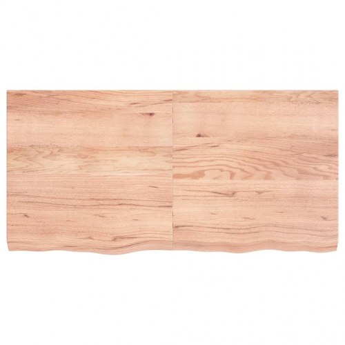 Væghylde 120×60×(2-6) cm i behandlet massivt egetræ - lysebrun, naturlig kant
