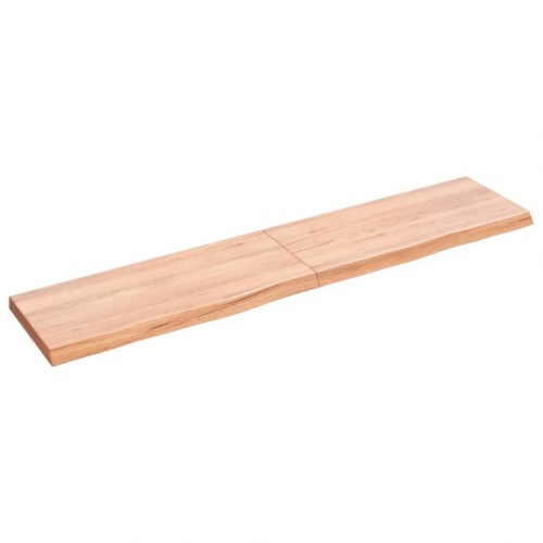 Væghylde 140×30×(2-4) cm i behandlet massivt egetræ - lysebrun, naturlig kant
