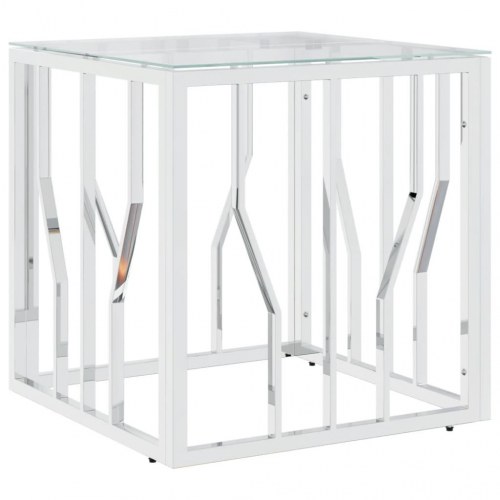 Sofabord 50x50x50 cm rustfrit stål og glas sølvfarvet