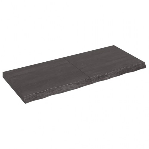 Væghylde i massivt egetræ 120×50×(2-6) cm - mørkebrun, naturlig kant