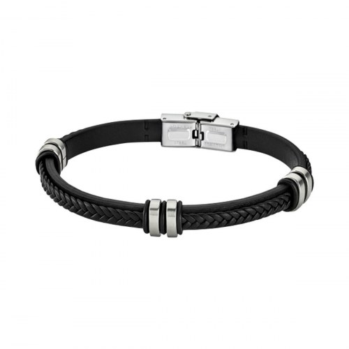Lotus LS1829-2/1 armbånd til mænd - sort læderlook og stål detaljer