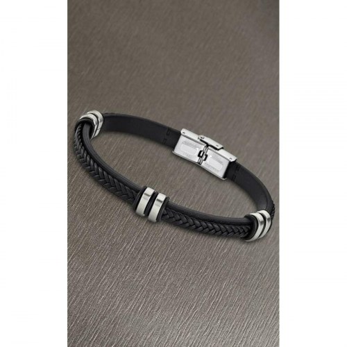 Lotus LS1829-2/1 armbånd til mænd - sort læderlook og stål detaljer