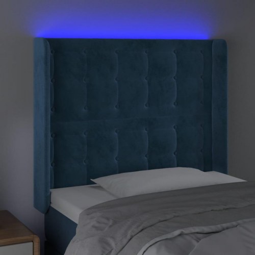 Sengegavl med LED-lys i fløjl - mørkeblå, 93 x 16 x 118/128 cm