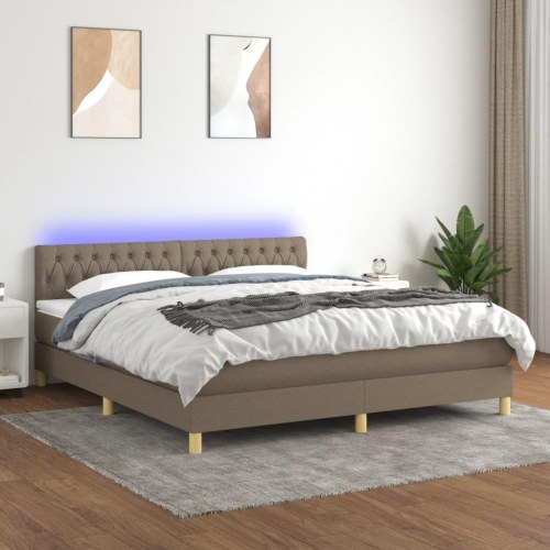 Kontinentalseng med LED-lys 180×200 cm - stof gråbrun