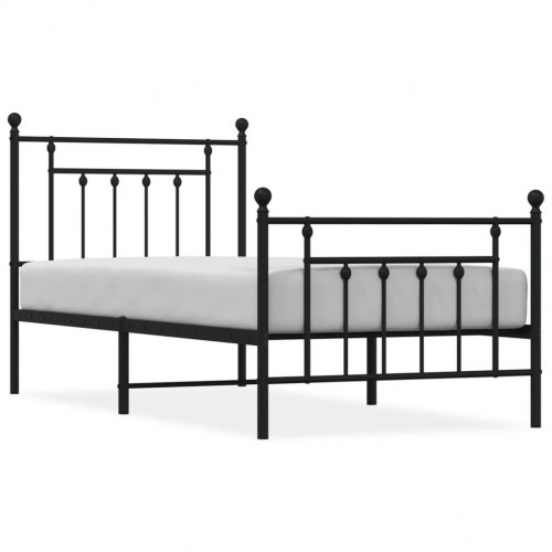 Sengeramme i metal med gavl og fodgærde 90×200 cm - sort