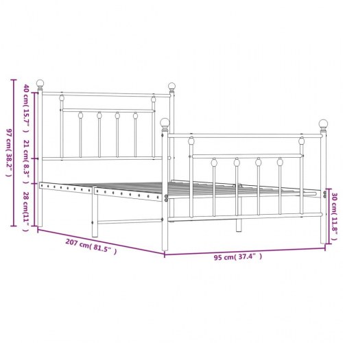 Sengeramme i metal med gavl og fodgærde 90×200 cm - sort
