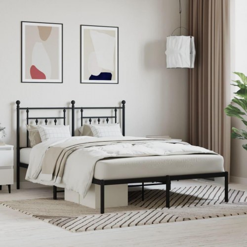 Sengeramme med sengegavl 140x200 cm - metal, sort