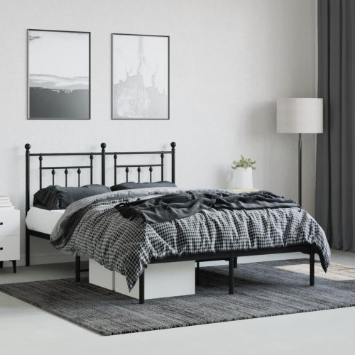 Sengeramme med sengegavl 140x200 cm - metal, sort