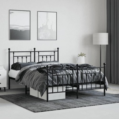Sengeramme med sengegavl og fodgærde 140x190 cm - metal, sort