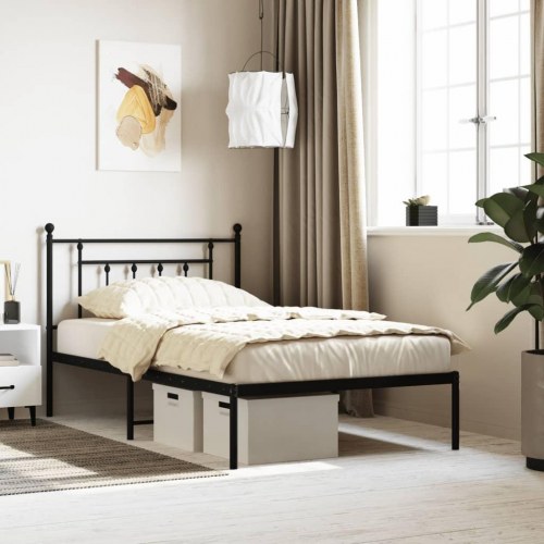 Sengeramme med sengegavl i metal 107×203 cm - sort