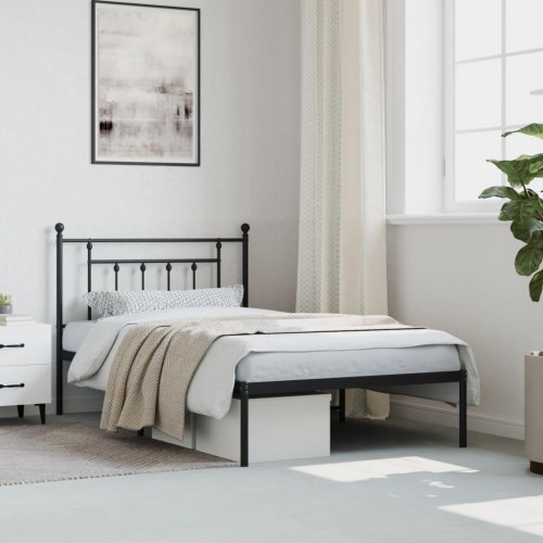 Sengeramme med sengegavl i metal 107×203 cm - sort