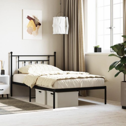 Sengeramme med sengegavl 100x200 cm - metal, sort