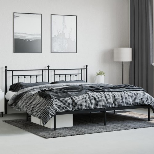 Sengeramme med sengegavl 200×200 cm - metal, sort