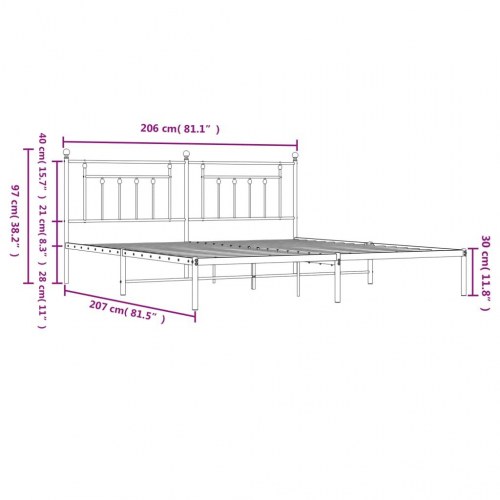 Sengeramme med sengegavl 200×200 cm - metal, sort