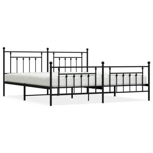 Sengeramme i metal med gavl og fodgærde 200×200 cm - sort