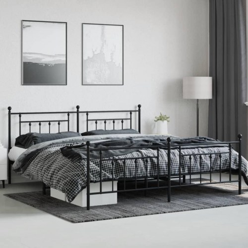 Sengeramme i metal med gavl og fodgærde 200×200 cm - sort