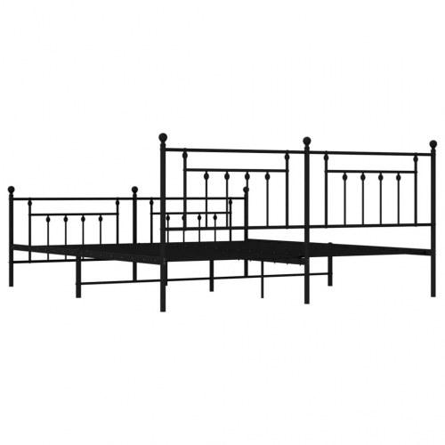 Sengeramme i metal med gavl og fodgærde 200×200 cm - sort