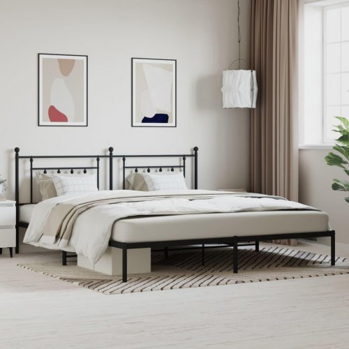 Sengeramme med sengegavl 193×203 cm - metal, sort