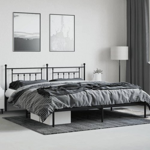 Sengeramme med sengegavl 193×203 cm - metal, sort