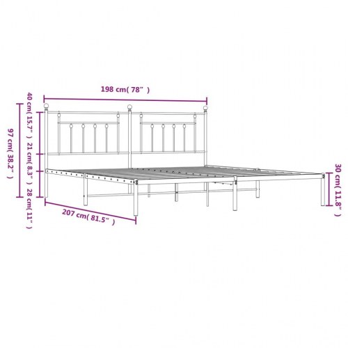Sengeramme med sengegavl 193×203 cm - metal, sort